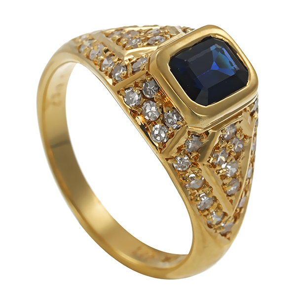Ring, 14K, Gelbgold, Saphir, Diamanten 0,42 ct