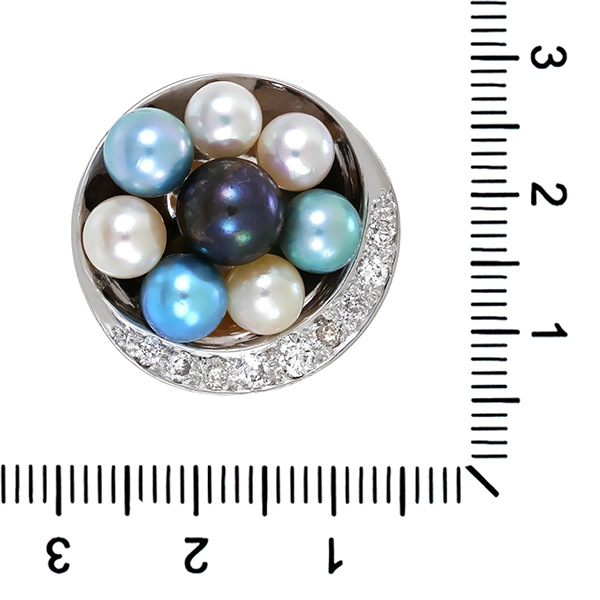 Ring, 18K, Weißgold, Perlen, Diamanten 0,30 ct