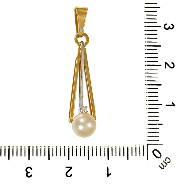Anhänger, 14K, Gelbgold, Perle, Diamant