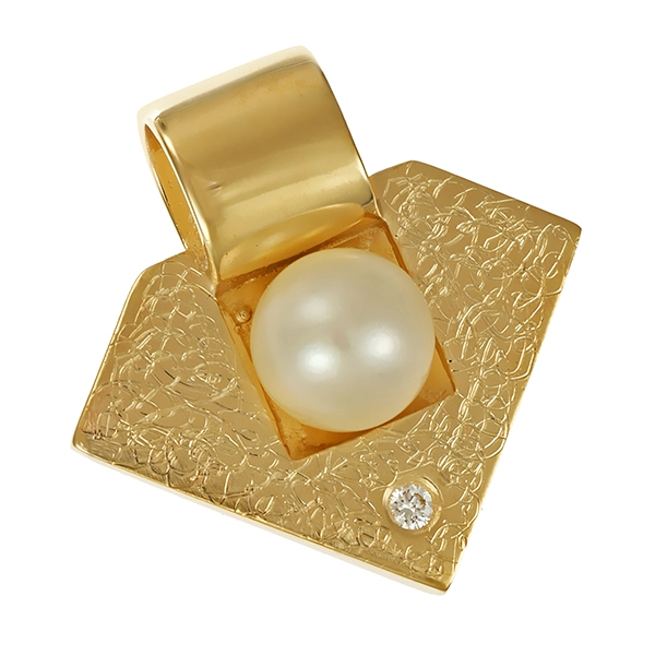 Anhänger, 14K, Gelbgold, Perle, Brillant