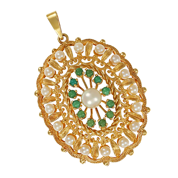 Anhänger, 14K, Gelbgold, Türkis, Perle