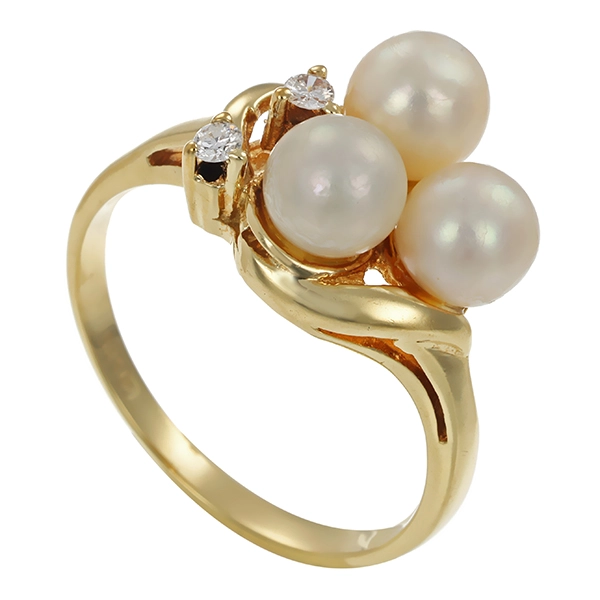 Ring, 14K, Gelbgold, Perlen, Brillanten