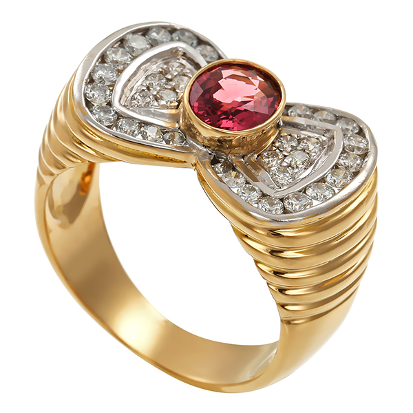 Ring, 18K, Gelb-/Weißgold, Turmalin, Brillanten