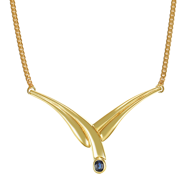 Collier, 14K, Gelbgold, Saphir, Flachpanzer-