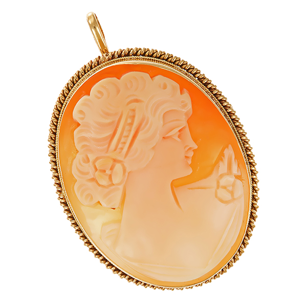 Brosche, 14K, Gelbgold, Anhänger, Gemme