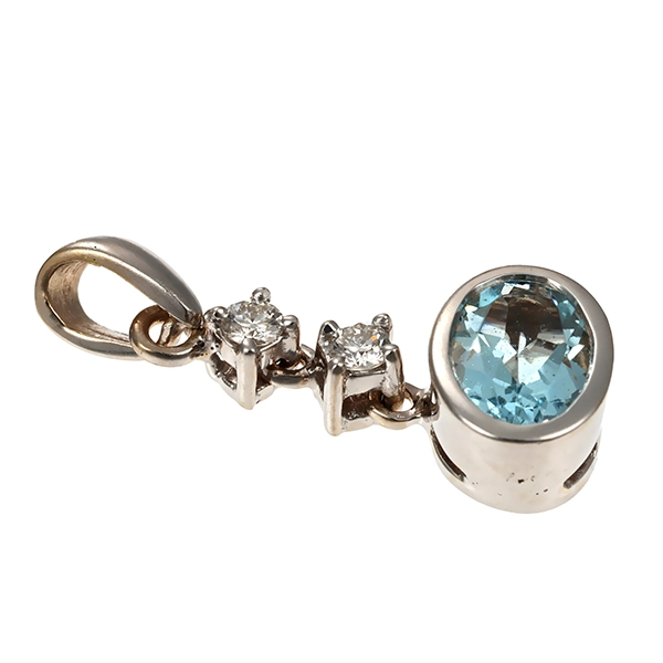 Anhänger, 18K, Weißgold, Aquamarin, Brillanten