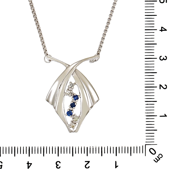 Collier, 14K, Weißgold, Diamanten, Saphire