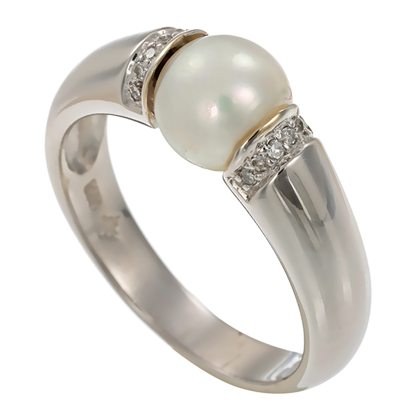 Ring, 14K, Weißgold, Perle, Diamanten