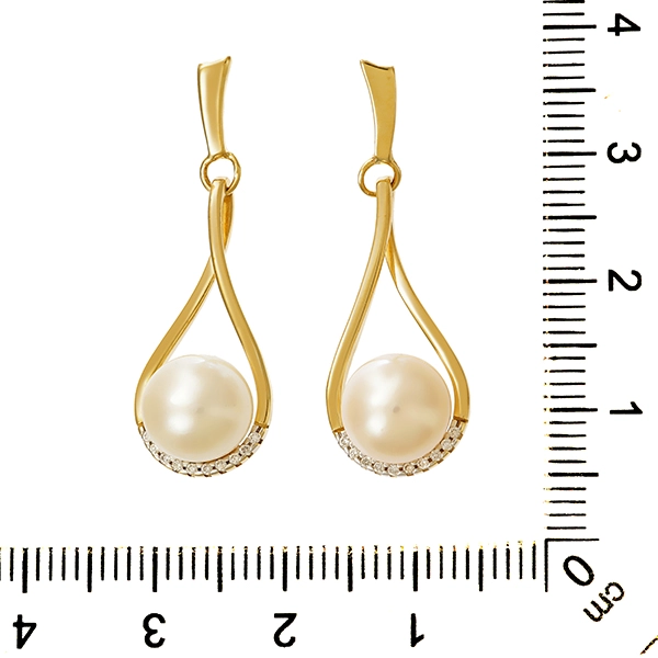 Steckhänger, 14K, Gelbgold, Perlen, Brillanten