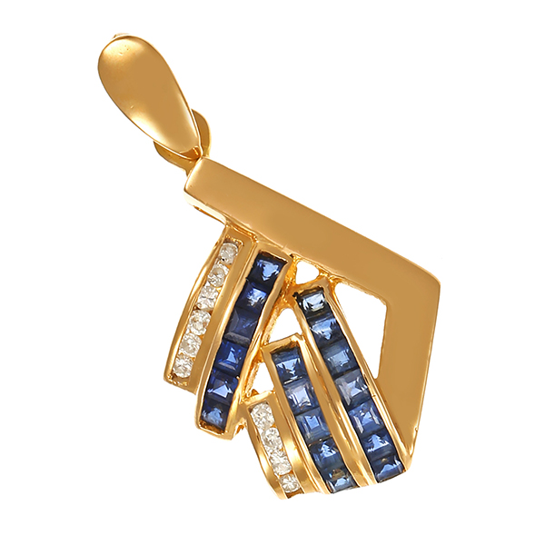 Anhänger, 18K, Gelbgold, Saphir, Brillant