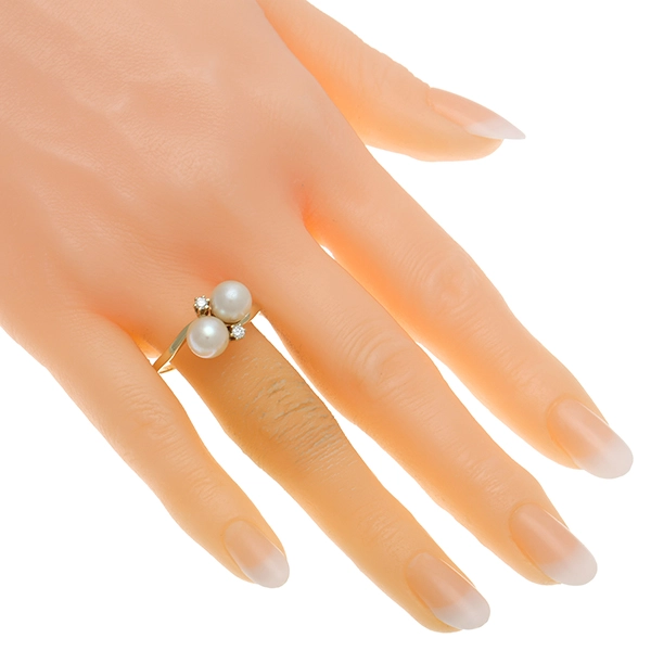 Ring, 14K, Gelbgold, Perlen, Brillanten