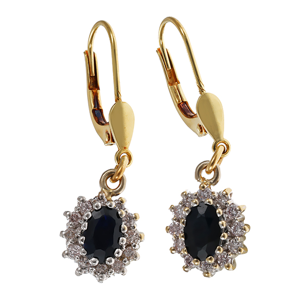 Ohrhänger, 14K, Gelb-/Weißgold, Brillanten , Saphire