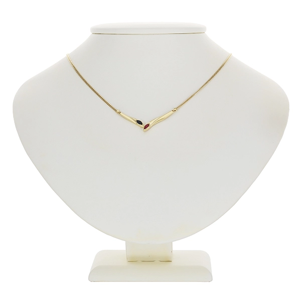 Collier, 8K, Gelbgold, Panzer-, Rubin, Saphir