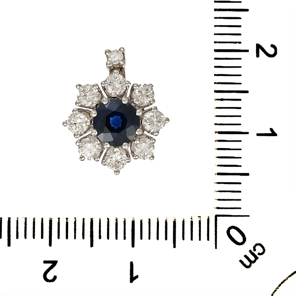 Anhänger, 14K, Weißgold, Saphir, Brillanten, 0,59ct