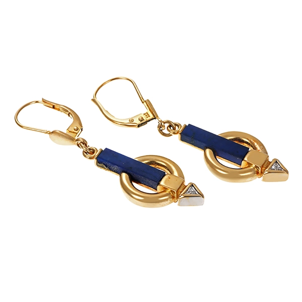 Ohrhänger, 8K, Gelb-/Weißgold, Lapis, Zirkonia