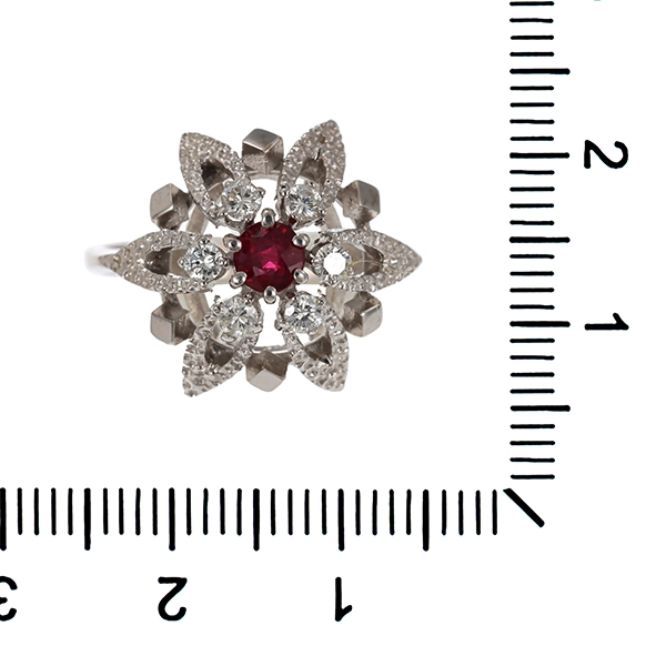 Ring, 14K, Weißgold, Brillant, Rubin