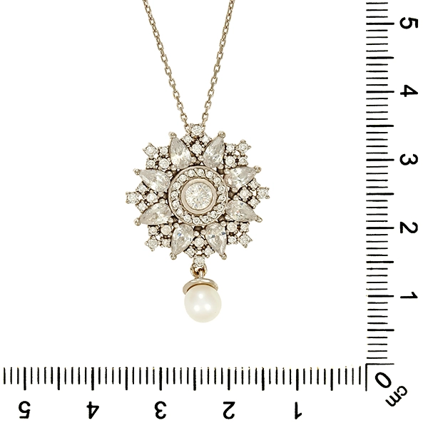 Collier, 14K, Weißgold, Perle, Zirkonia