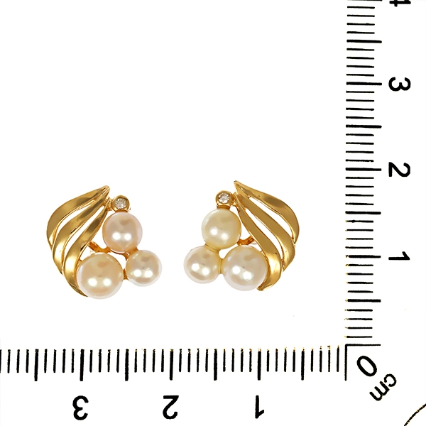 Ohrringe, 14K, Gelbgold, Perlen, Diamant