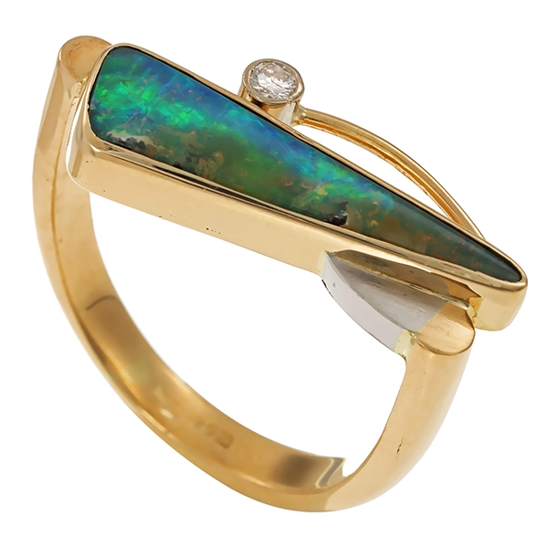 Ring, 14K, Gelbgold, Opal, Brillant