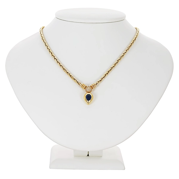 Collier, 14K, Gelbgold, Saphir, Brillanten