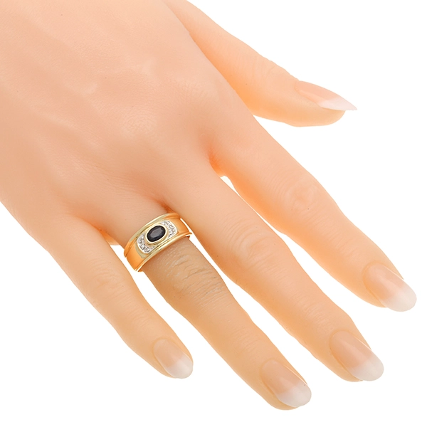 Ring, 14K, Gelb-/Weißgold, Saphir, Diamanten