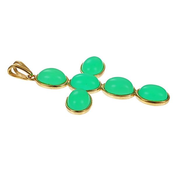 Kreuz, 9K, Gelbgold, Chrysoprase