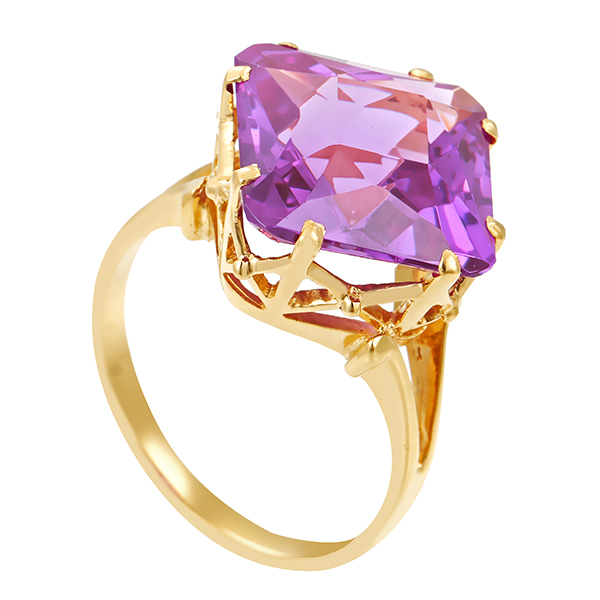 Ring, 18K, Gelbgold, synth. Korund