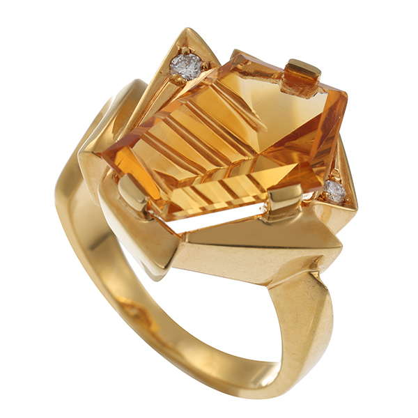 Ring, 18K, Gelbgold, Citrin, Brillanten