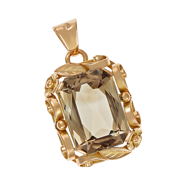 Anhänger, 8K, Gelbgold, Rauchquarz