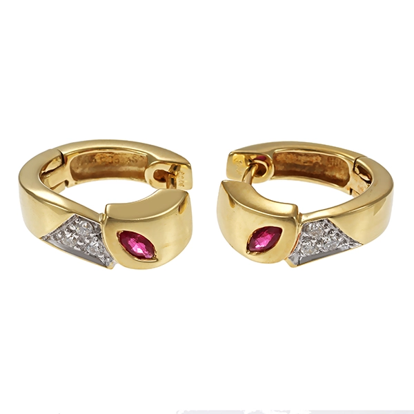 Creolen, 14K, Gelb-/Weißgold, Brillanten, Rubine