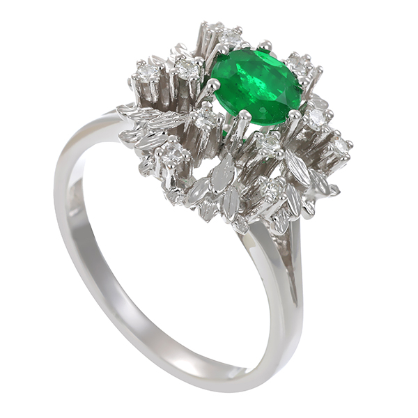 Ring, 14K, Weißgold, Smaragd, Brillanten