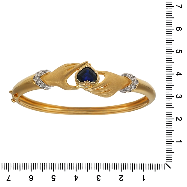 Armreif, 18K, Gelbgold, Brillant, synth. Saphir