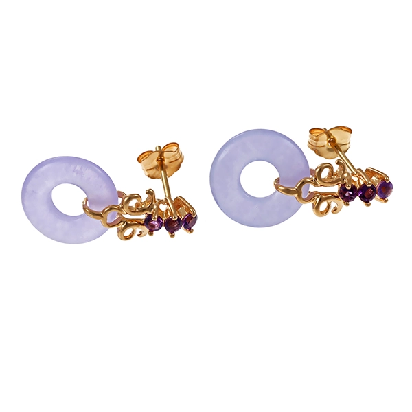 Steckhänger, 14K, Gelbgold, Amethyst, 2 Quarze