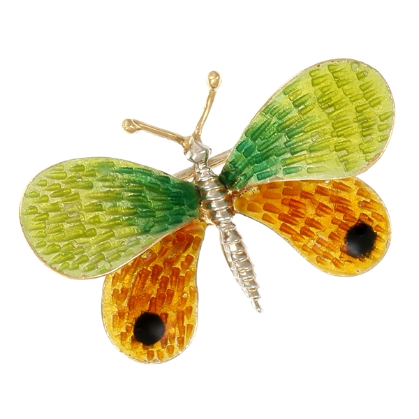 Brosche, 18K, Gelb-/Weißgold, Schmetterling