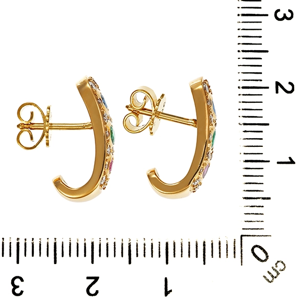 Ohrstecker, 18K, Gelbgold, Brillanten, Edelsteine