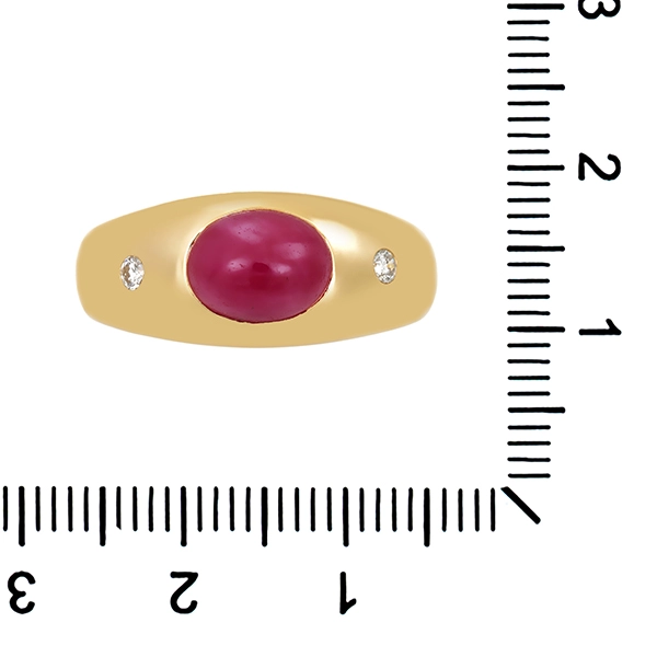 Ring, 14K, Gelbgold, Brillanten, Synth. Rubin