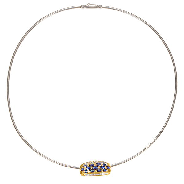 Collier, 18K, Gelb-/Weißgold, Saphire, Brillanten, L42cm