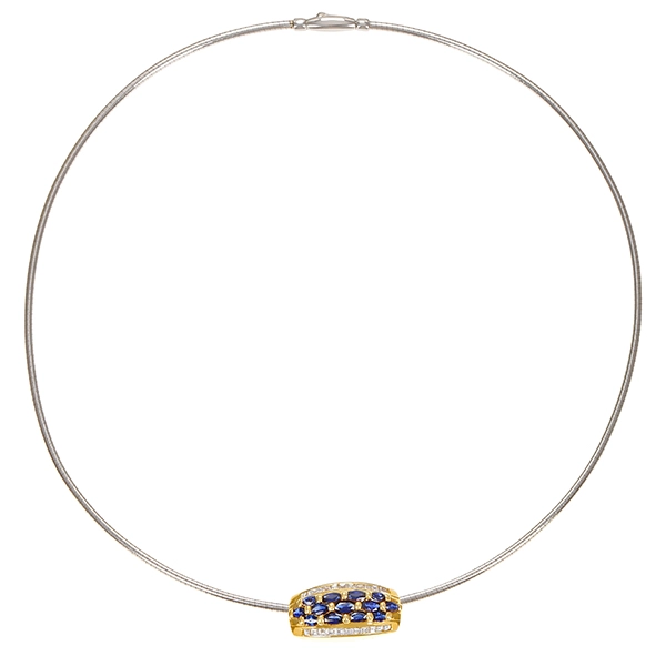 Collier, 18K, Gelb-/Weißgold, Saphire, Brillanten, L42cm