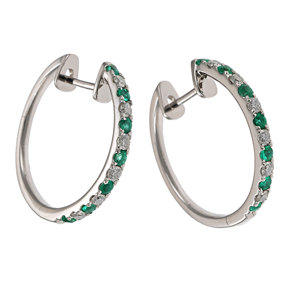 Ohrringe, 14K, Weißgold, Smaragd, Brillant