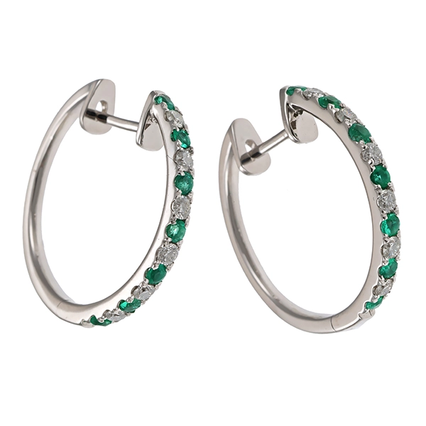Ohrringe, 14K, Weißgold, Smaragd, Brillant