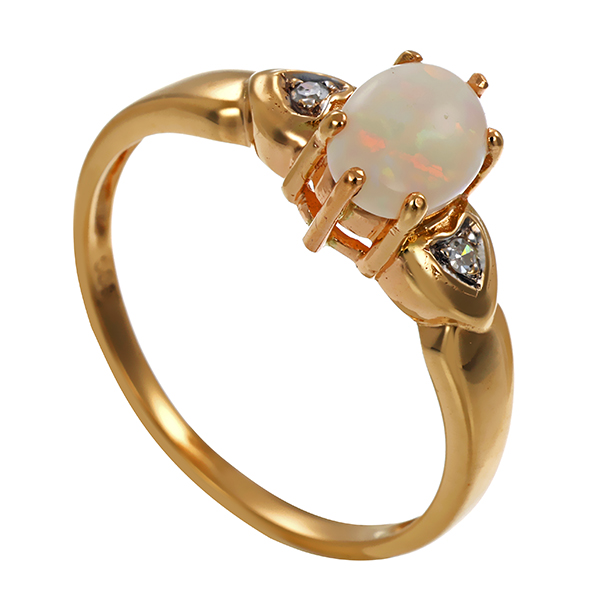 Ring, 14K, Gelbgold, Opal, Diamanten