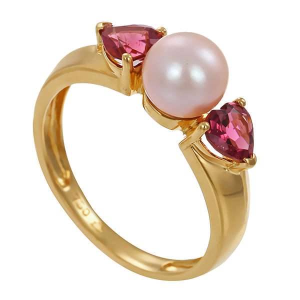 Ring, 18K, Gelbgold, Perle, Turmalin