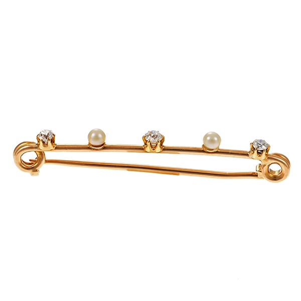 Brosche, 14K, Gelbgold, Diamant, Antikstil