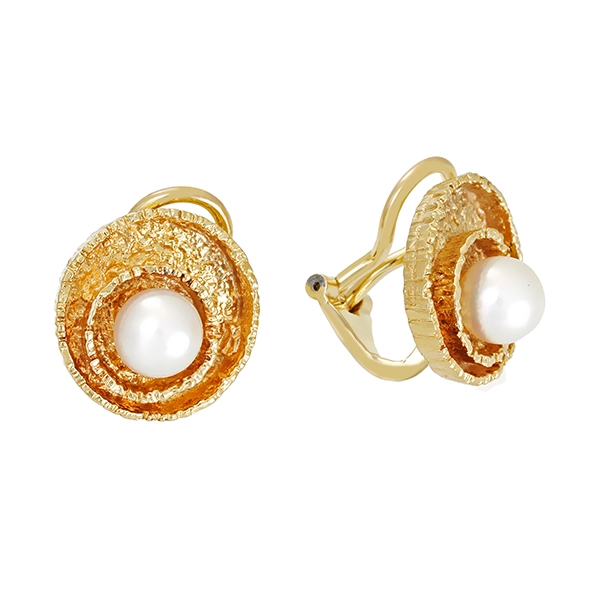 Ohrclipse, 8K, Gelbgold, Perlen