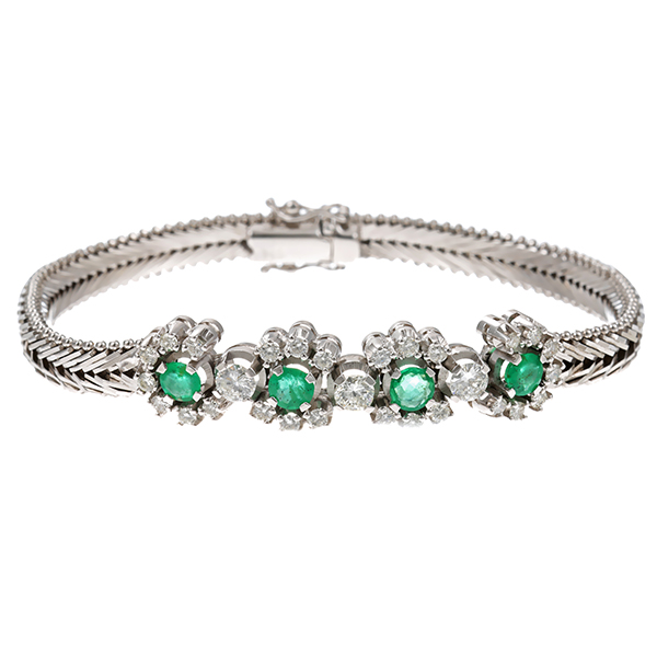 Armband, 18K, Gelbgold rhodiniert, Smaragd, Brillant