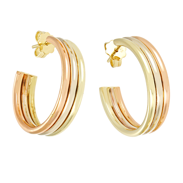 Steckcreolen, 14K, Rot-/Weiß-/Gelbgold