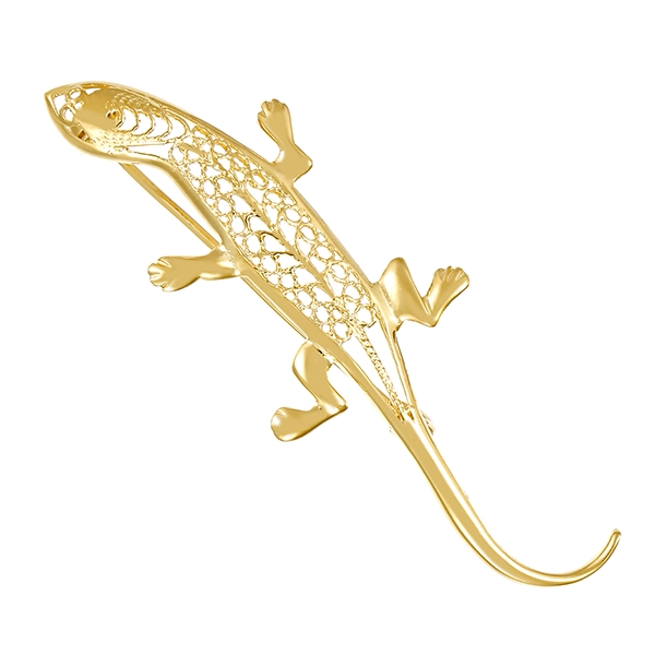 Brosche, 14K, Gelbgold, Echse