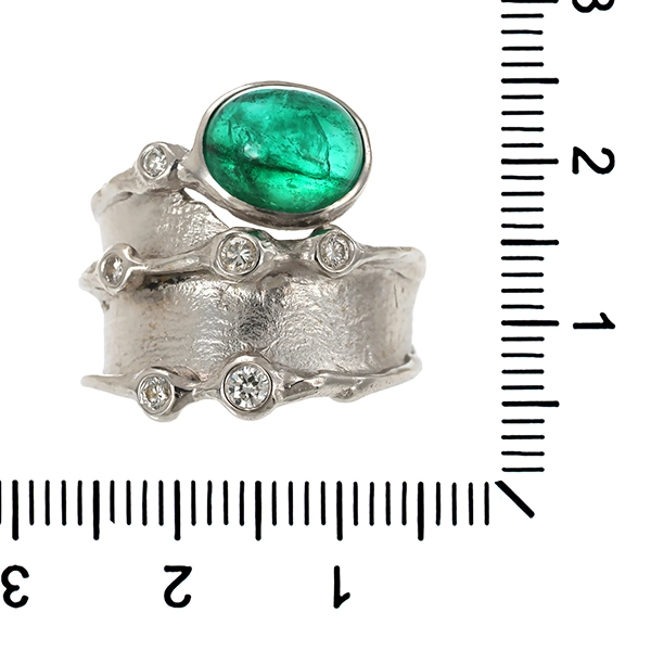 Ring, 18K, Weißgold, Smaragd, Brillant