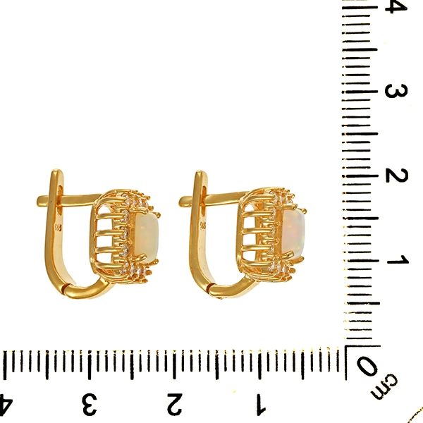 Ohrhänger, 14K, Gelbgold, synthetischer Opal, Zirkonia