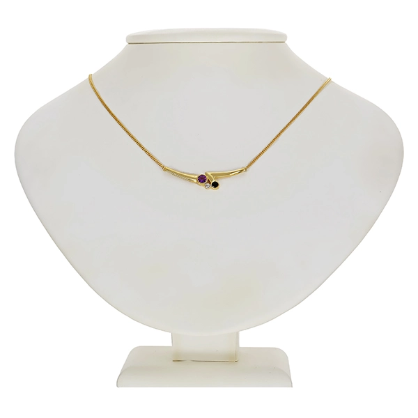 Collier, 14K, Gelbgold, Amethyst, Turmalin, Brillant